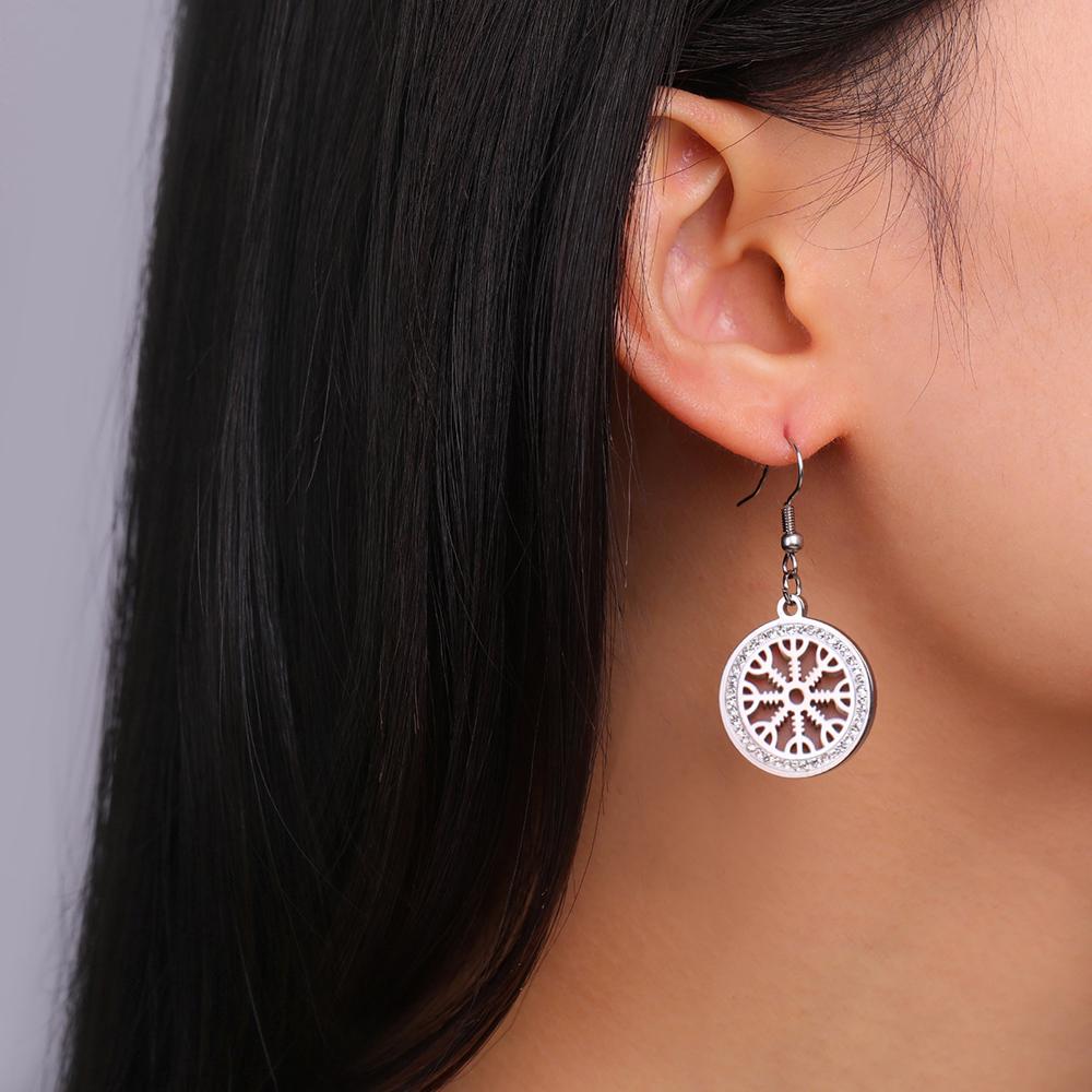 Dawapara Ancient Aegishjalmur Earrings Helm of Awe Norse Compass Protection Earrings Stainless Steel Scandinavian Jewelry