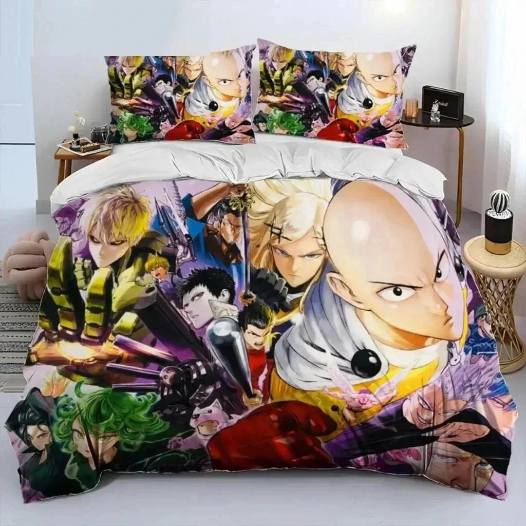 One-Punch Man Saitama Sängkläder Set Påslakan Sängkläder Set Täcke Örngott King Queen Twin Storlek Pojkar Flickor Vuxna