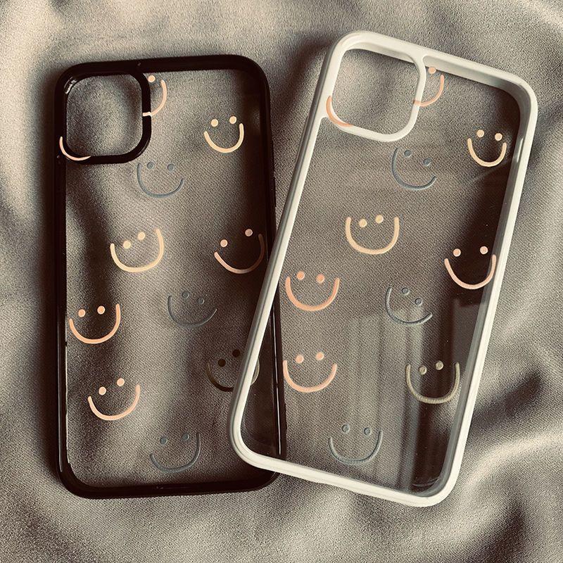 Cute Simple Smile Face Clear Phone Case For iPhone 11 14 Pro Max 15 13 Mini 12 XR XS X 7 8Plus Cartoon Shockproof Hard Cover Bag