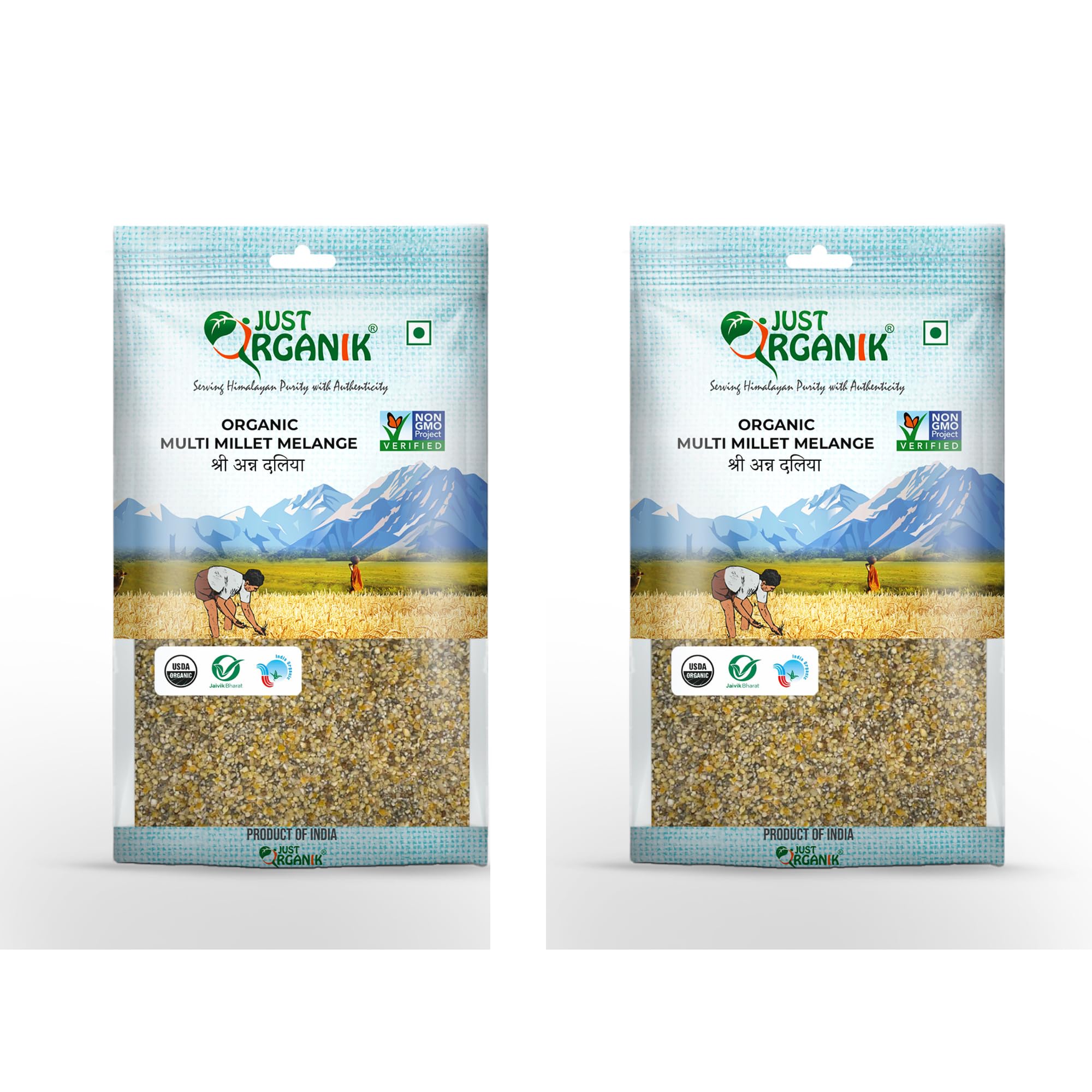 Just Organik - Organic Multi Millet Melange 1 Kg (2 X 500g) |Shree Anna Dalia | High Fiber Diet | Gluten Free | Porridge| 100% Organic | he