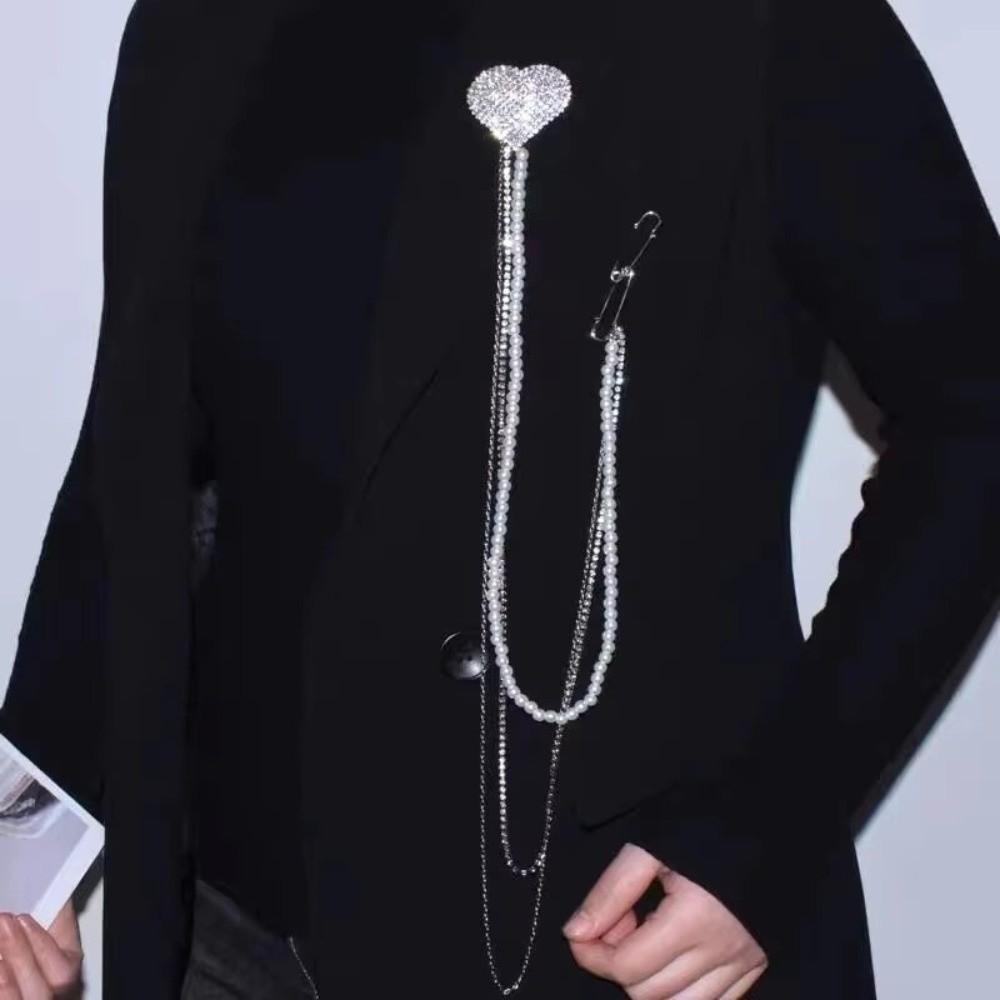 Long Chain Rhinestone Chain Pin Minimalist Style Trouser Fastener Punk Tassel Chain Brooch Jewelry