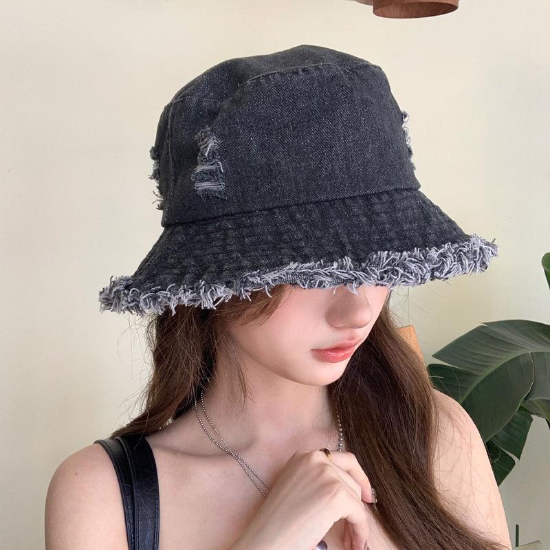 Japanese Spring and Summer Hat Women Cowboy Ripped Fisherman Hat Sweet and Cute Face Showing Small Sun Hat Sun Hat Sun Hat