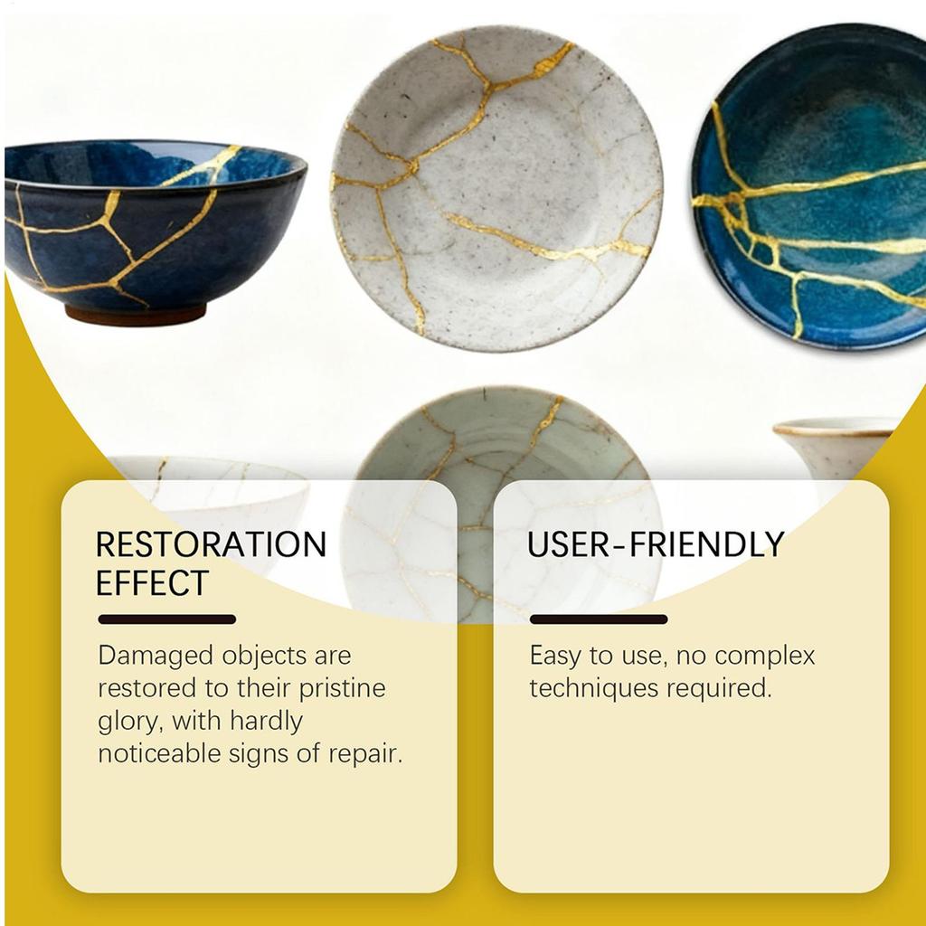 Japanese Kintsugi Ceramic Repair Kit, Food Safe Gold Adhesive, for Broken Pottery Art Craft Bathtub Sculpture Restoration