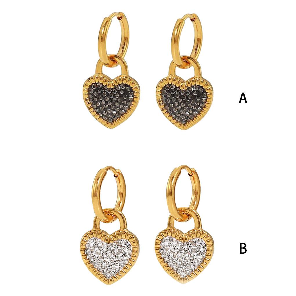 1 Pair Heart Hoop Earrings Glitter Zircon Dangle Earring Lock Shape Ear Hook Jewelry Fashion Accessory for Banquet