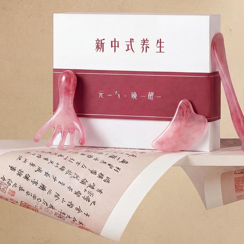 Complete Face And Head Massage Stick Kit Ergonomic Resin Roller Multipurpose Comb Gua Sha Tool For Skin Careful Routine