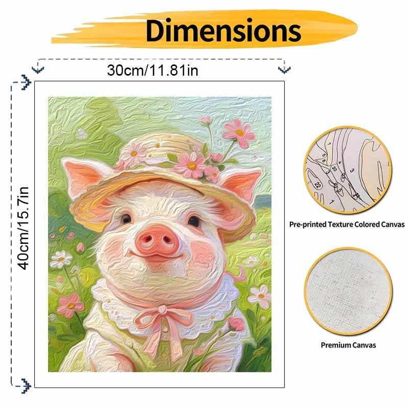 DIY Digital Oil Painting Kit Handpainted oil painting. Cute pig with straw hat. Handmade gift. Home wall decoration.