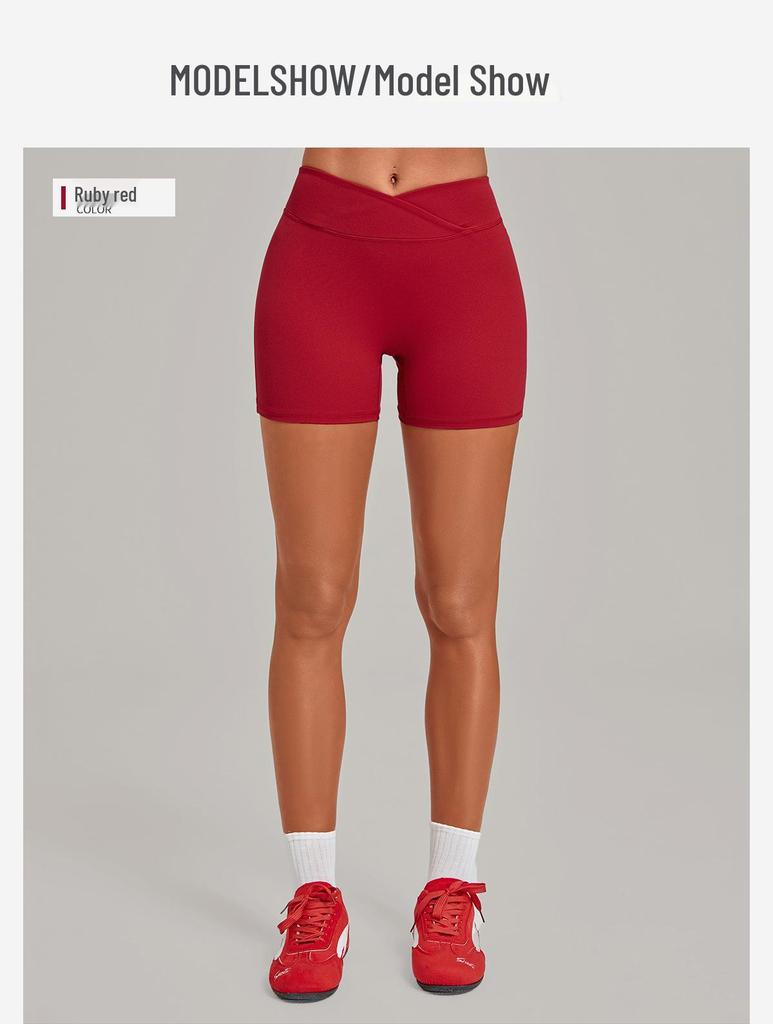 High-Waisted Cross-Waist Yoga Shorts for Running, Cycling, Sports (Model 9721)