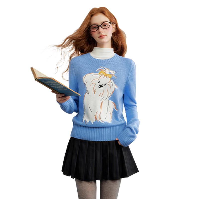 unifree Cute Puppy Jacquard Pullover Sweater