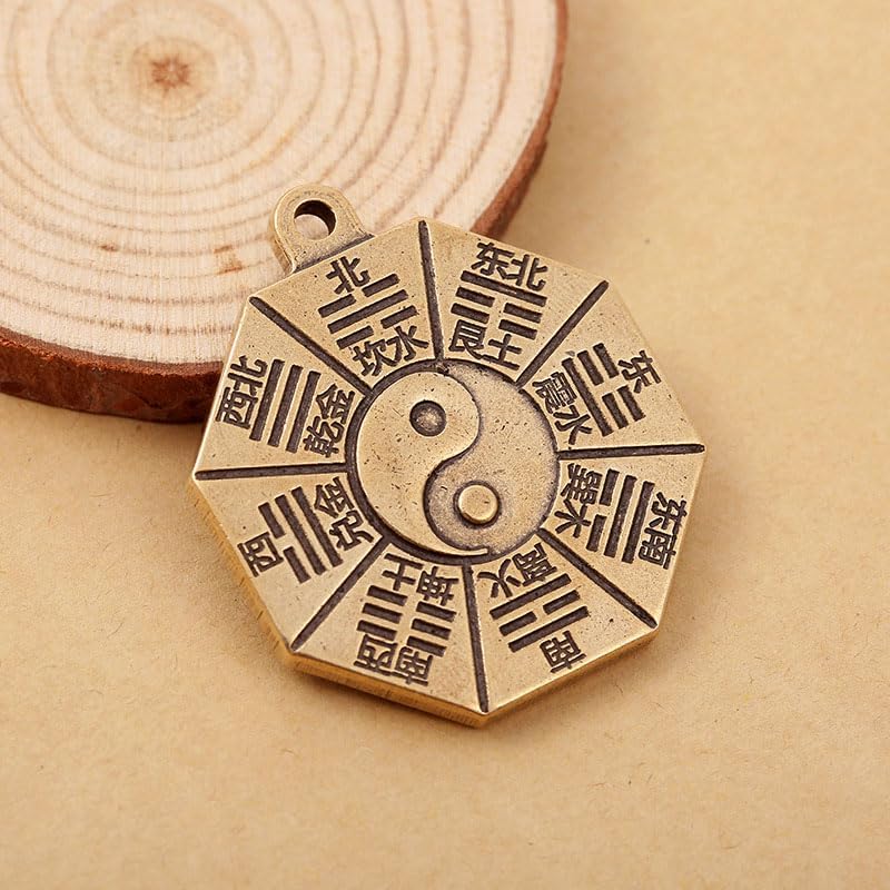 Retro Copper Keychain Pendants for DIY Crafting Unique Brass Bagua Design Handmade Durable Hanging Ornament Lucky Gifts