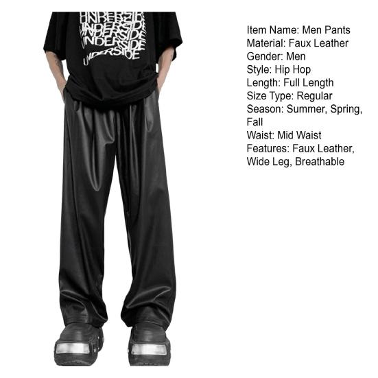 Pánské kalhoty z umělé kůže se stahovací šňůrkou, elastickým pasem, voděodolné, se širokými nohavicemi, volné, hladké, hip hopové, jednobarevné, streetwearové, prodyšné, měkké, dlouhé kalhoty