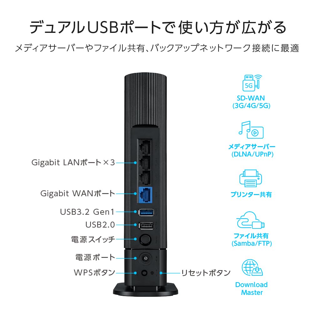 Asus WiFi Wireless Router Latest Standard WiFi6 V6 Plus Dual Band Compatible with OCN Virtual Supports Both Vertical and Wall Includes Network