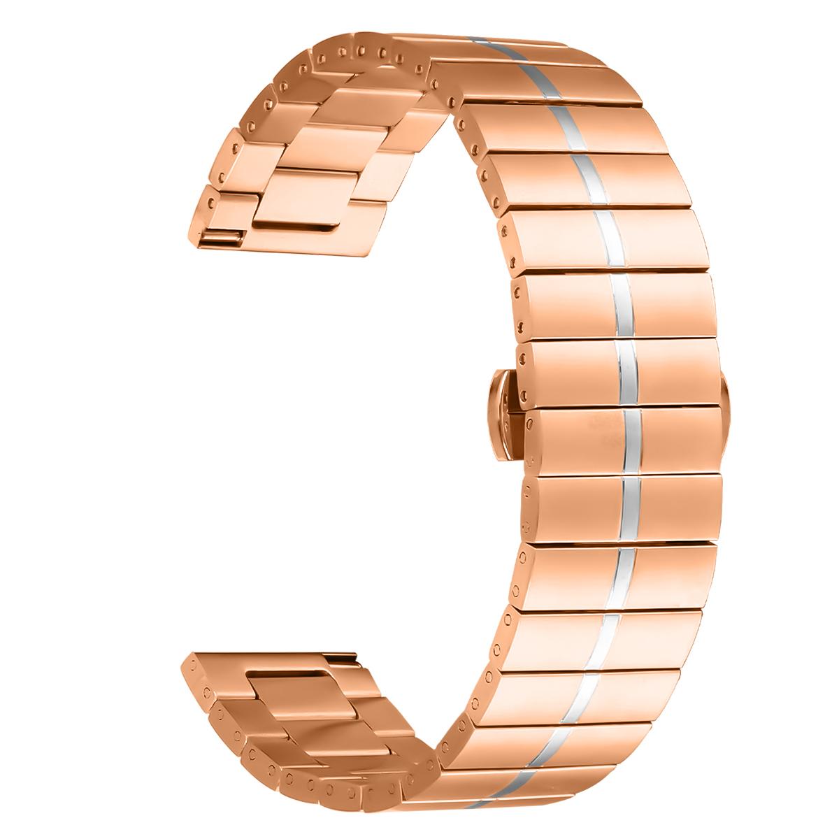 

For Garmin Venu 3 Stainless Steel Smart Watch Strap Butterfly Buckle Wrist Band Rose Gold+Silver