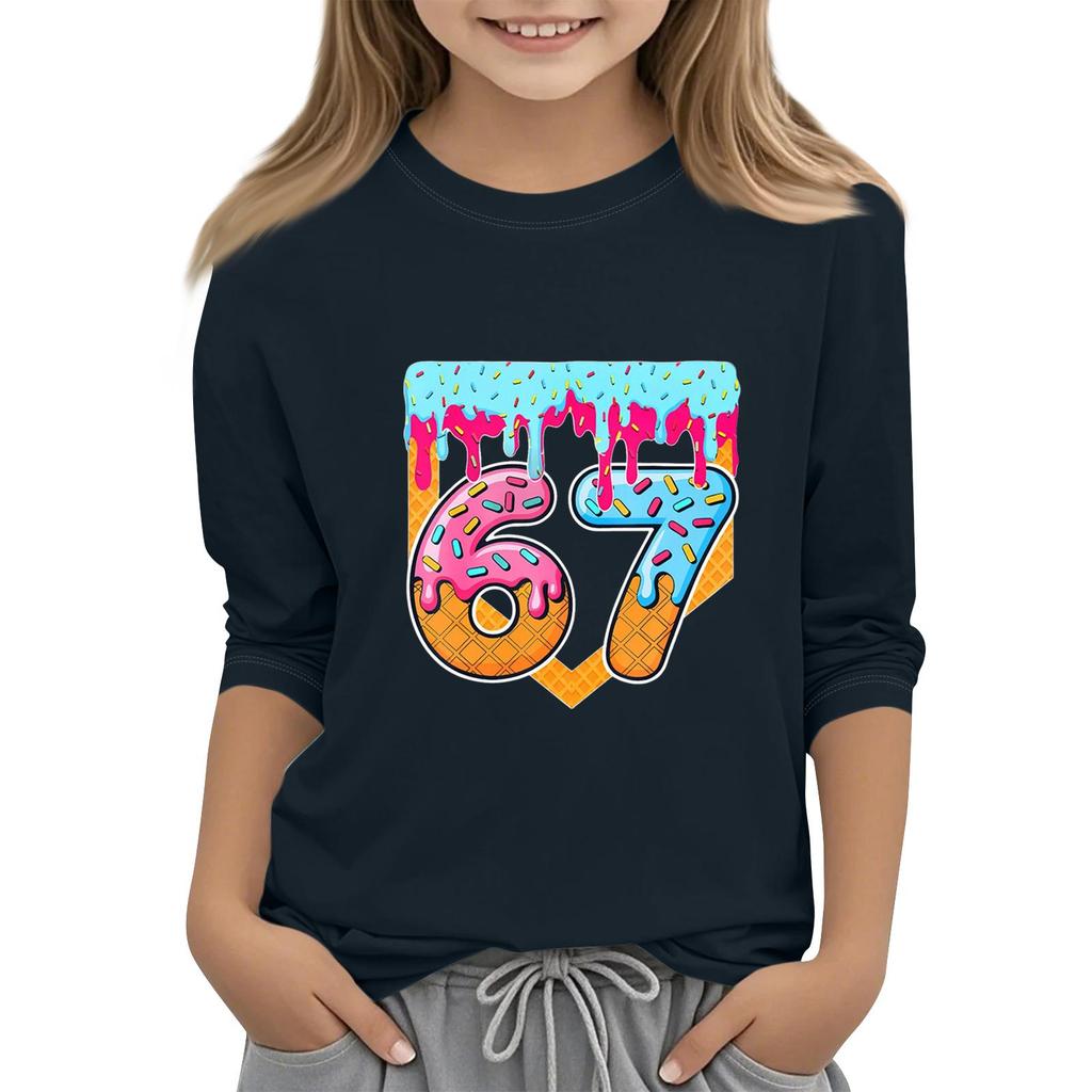 Moda dziecięca Koszulka z rękawem trzy czwarte z okrągłym dekoltem z nadrukiem Casualowa