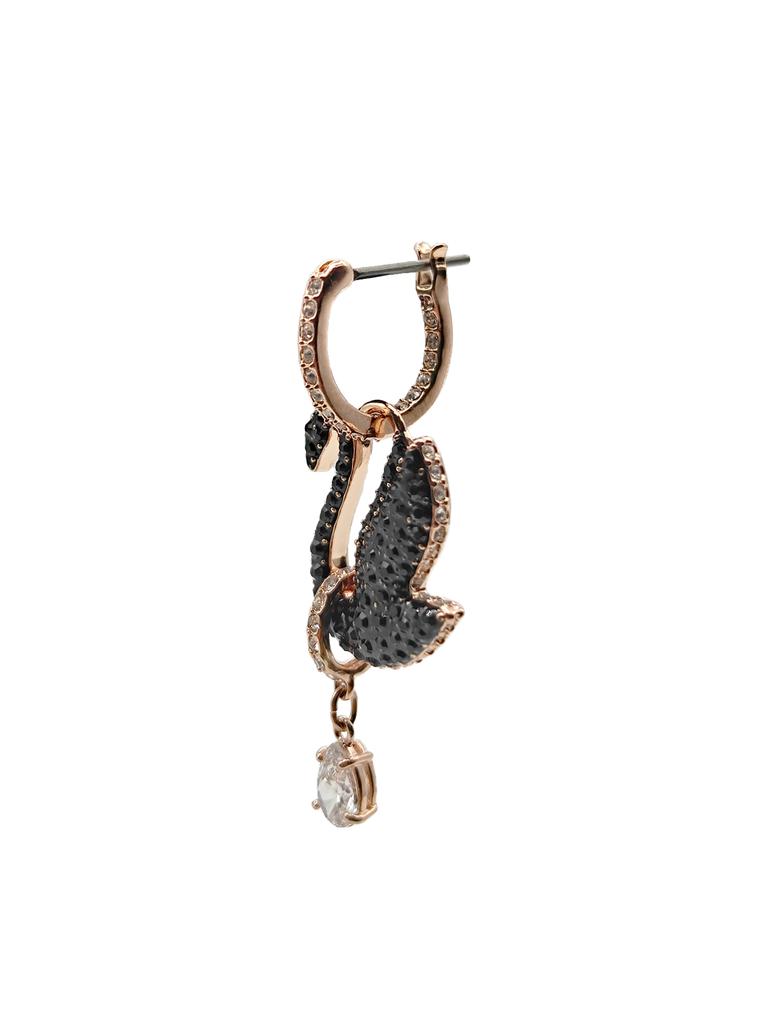 Swarovski Серьги-подвески Лебедь Покрытие: Золотой тон/Черный/Розовое золото