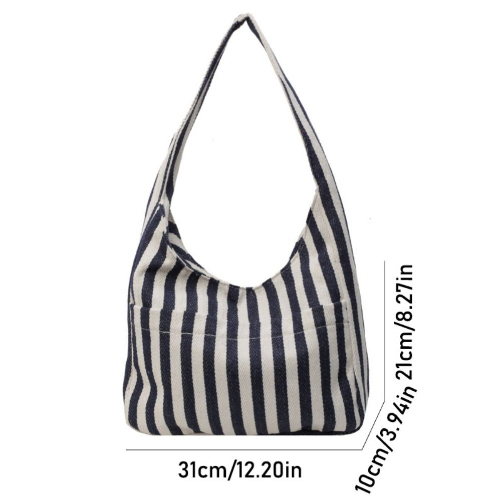 Daily Magnetic Snap Vertical Stripe Bag Tote Vintage Commute Handbag Canvas Shoulder Bag Girls