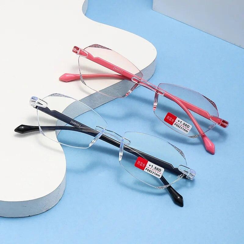 Fashion Blue Light Blocking HD Lens Hyperopia Eyeglasses Luxury Diamond Cut Reading Glasses Square FarSight Diopter +1.0 To +4.0