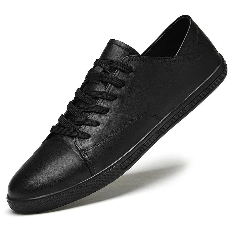 

2025 Summer Classic Men s lace up leather white shoes men s fashion casual wear-resistant shoes Wild Non-slip Board Shoe 46