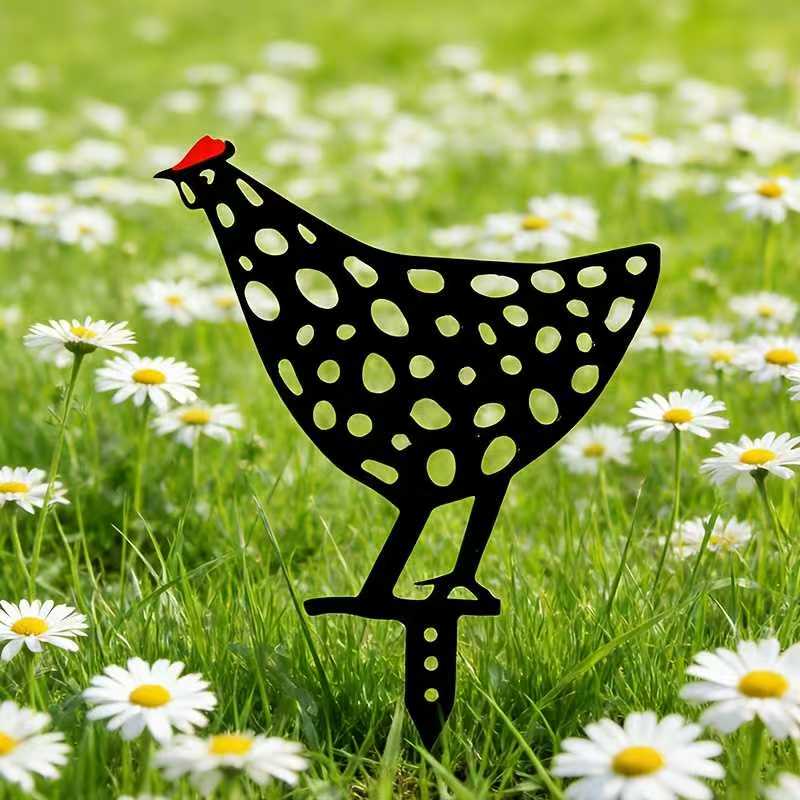 1pc Black Hollowed-Out Rooster Signboard Creative Garden Chicken Decorative Card Lawn Garden Decoration Accessories