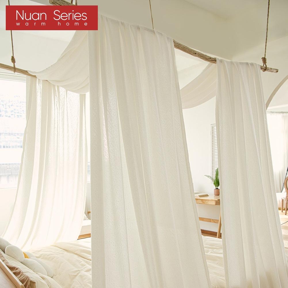 1PC White Elegant Bed Curtain Soft Simple And Stylish Bed Sheer Anti-mosquito For Bedroom Bedding Nuan Series