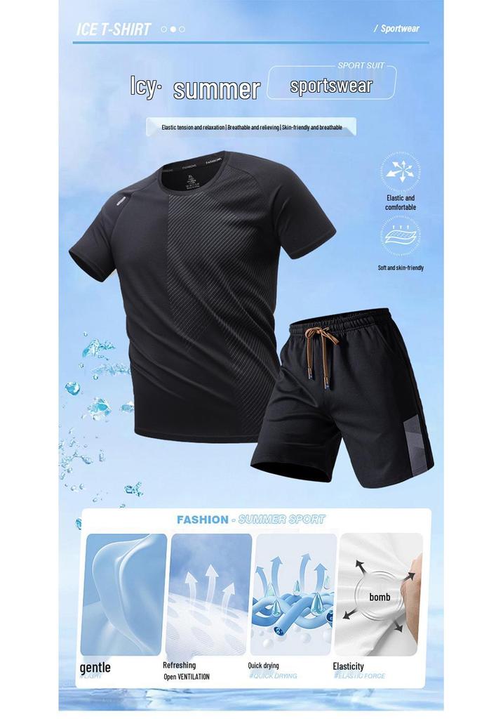 Men's 2026 Quick-Dry Sports Set: Ice Silk Short Sleeve T-Shirt & Shorts