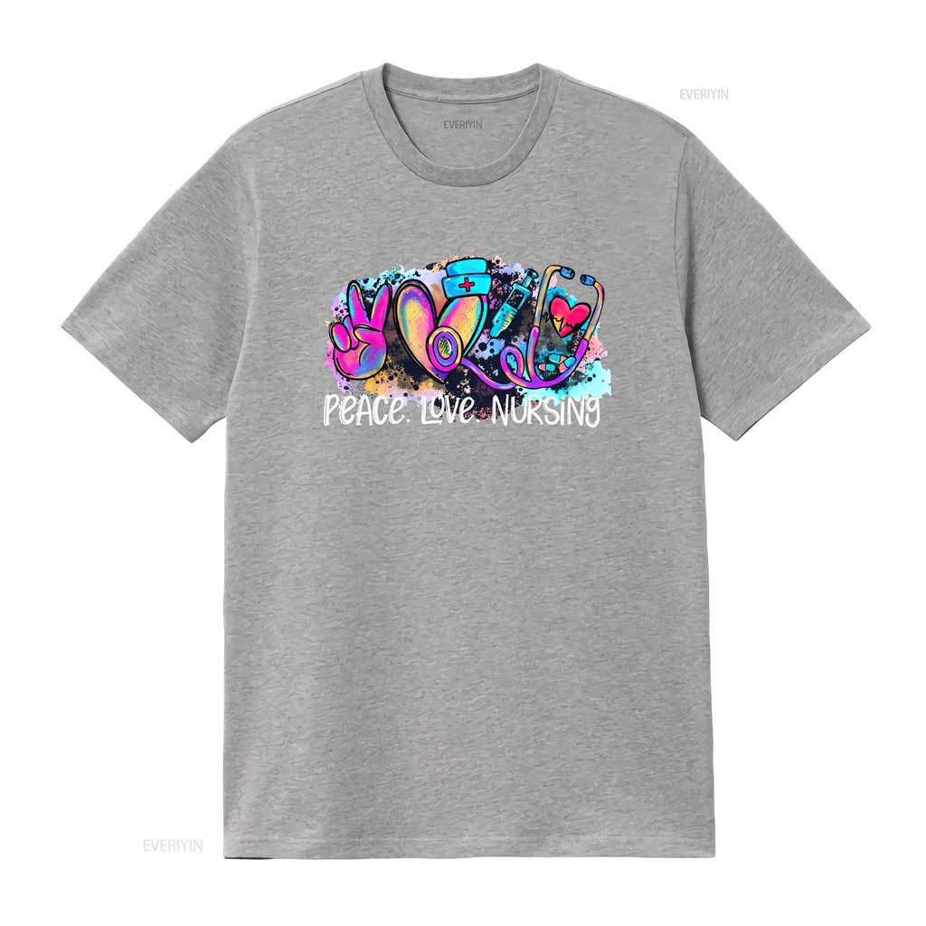 Peace Love Nursing School T Shirt Nurse Life Registered CNA RN Week  vintage Washed Versatile homme Slightly Unisex graphic