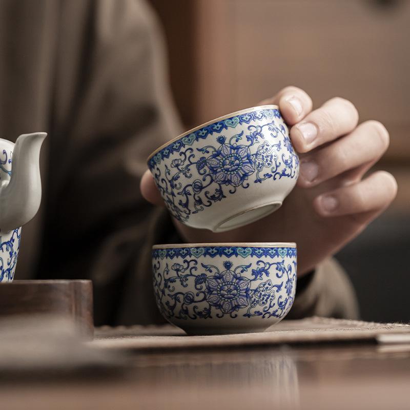 High-grade Ru kiln twisted lotus round mouth cup Chinese household ceramic light luxury tea teacup Kung Fu tea set tea cup single cup