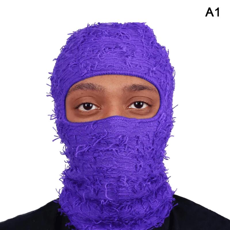 

Хип-хоп балаклава, потертые вязаные шапки, маска для лыж на все лицо, женская, для улицы, камуфляжная, пушистая лыжная балаклава, шапка-бини