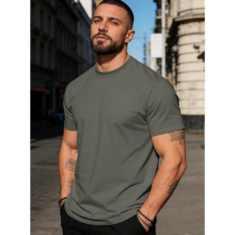 Men's Summer Solid-Colour T-Shirt: Round-Neck Casual Sports Top, Short-Sleeved