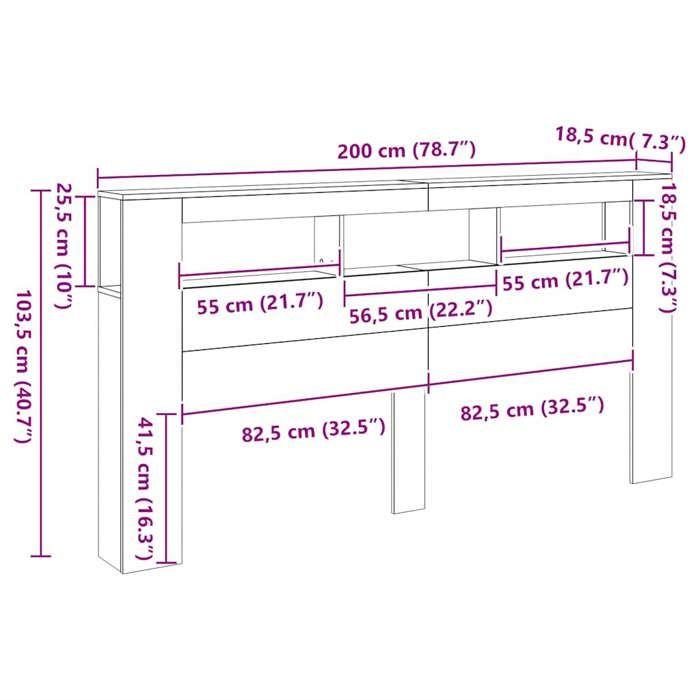 VidaXL LED Headboard Old Wood 200x18.5x103.5cm Engineered Wood, Headboard, Headboard with Shelves, Headboard 857692