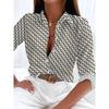 New Geometric Printing Lapel Fashionable Digital Printing Thin Thin Looking Elegant Simple Versatile Long Blouse