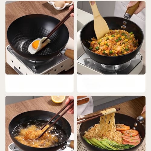 Kiwet Uncoated Mini Iron Pot, Small Wok, Household Wok, Induction Cooker Gas Cooker, Cooking Frying Pan, Frying Pan, Flat Pan, Non-Stick Frying Pan, W