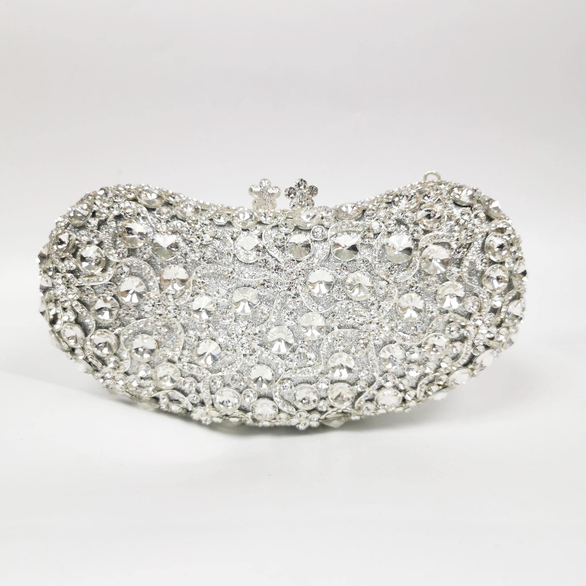 

Silver Heart Rhinestone Wedding Bag Bridal Purses Luxury Crystal Evening Clutches WHTUOHENG Party Prom Handbags Cocktail Bags