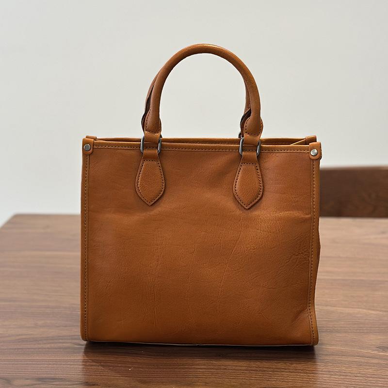 Johnature Bolsa de Couro Genuíno Para Mulheres Grande Capacidade Retro Cor Sólida Bolsa de Mão para Trabalho
