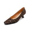 Krazing Pot Cow Skin Summer Autumn Thin Med Heels Party Shoes Women Square Toe Leopard Prints Shallow Pumps