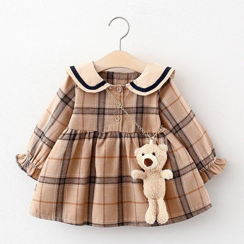 Kid Girls Autumn Princess Dresses Kids Baby Party Girl Long-sleeved Navy Plaid Dress