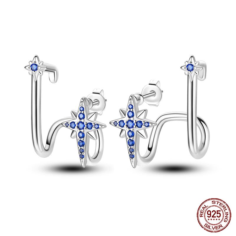 925 Sterling Silver Sparkling Cubic Zircon Star Moon Pendant Hoop Earrings for Women Luxury Wedding Anniversary Jewelry Gifts