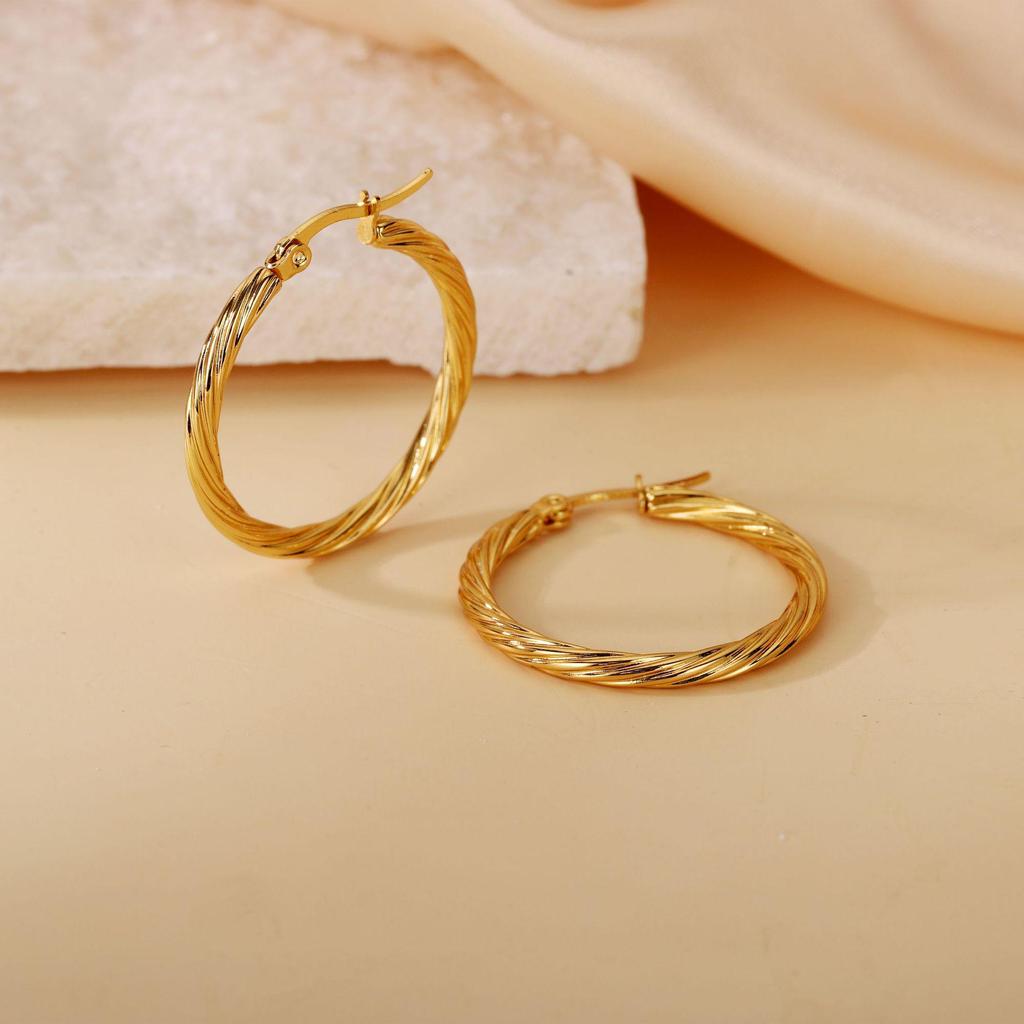 2025 Elegant Titanium Steel Needle-Woven Hoop Earrings - High-End, Colorfast Design for Women