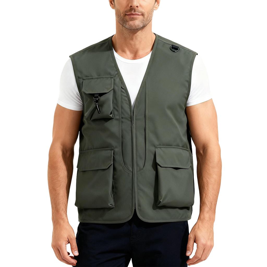 Men’s Outdoor Fishing Vest, Lightweight Sleeveless Utility Cargo Jacket For Hiking Hunting