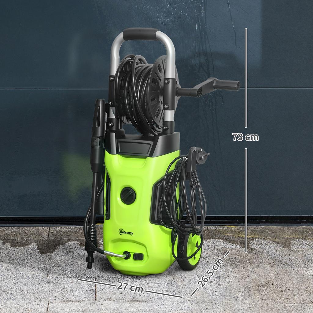 1800W High Pressure Washer, 150 Bar Pressure, 420 L/h Flow, Portable Power Washer Jet Wash Cleaner with Adjustable Nozzle, 6M Hose, Hose Reel