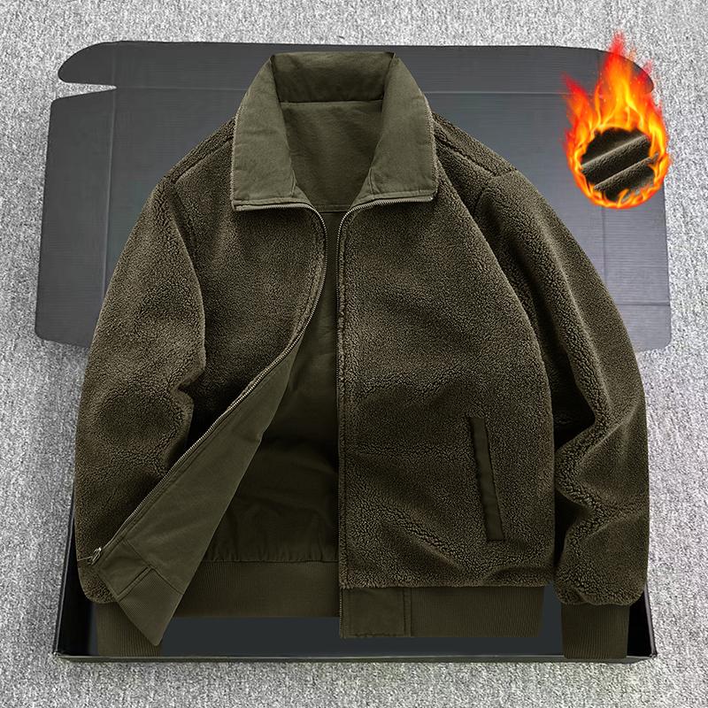 Men's Velvet Jacket, Reversible Cotton Jacket, Velvet Thickened Jacket, Outdoor Casual Lapel Top For Men