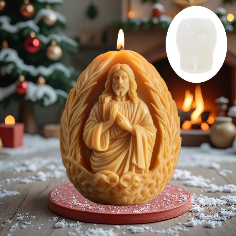 Easter Jesus Relief Egg Candle Silicone Mold Leaves Branches Jesus Relief Egg Resin Mold Jesus Eggs Gypsum Mould Crafts Molds