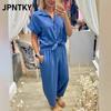 JPNTKY Women's Fashion Casual Summer Spring Short Sleeve POLO Neck Pants Suits