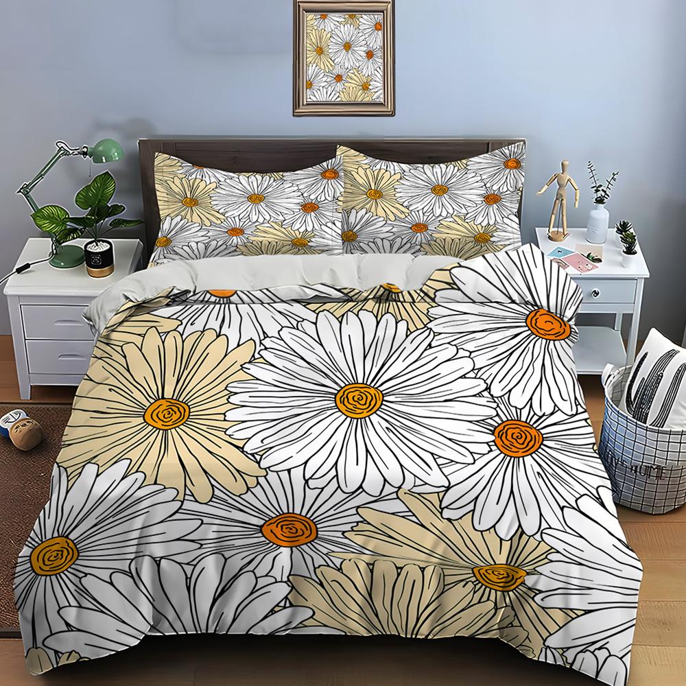 Hand-drawn daisy pattern illustration Print Soft Comfortable Duvet Cover Bedding Set Included 1*Duvet Cover 2*Pillowcases