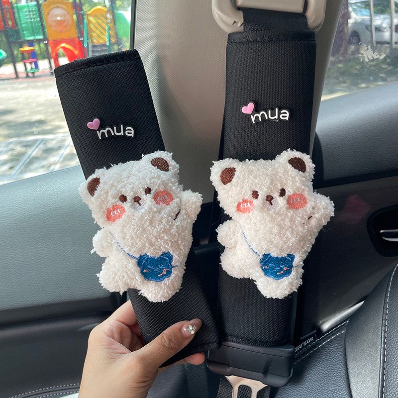Cartoon Cute Bear Car Safety Belt Shoulder Pad Cover Internet Celebrity Goddess Style Car Interior Ornaments Car Safety Belt Cover Female