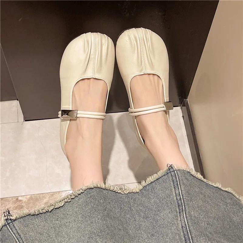 Modeschuhe Damen 2024 Marke Schnallenriemen Damen Ballerinas Mode Metalldekoration Tägliche Ballerinas Damen Heißer Verkauf Runde Zehenpartie Flach Niedrige Absätze