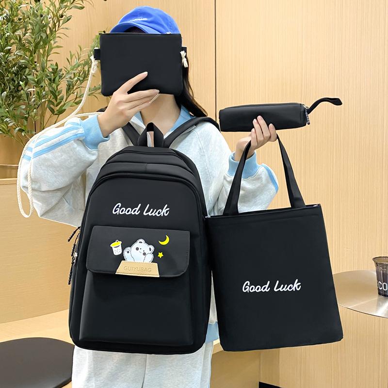 Large Capacity Backpack Simple Multi-functional Casual Backpack Girls Cute Solid Color Junior High School Student Schoolbag