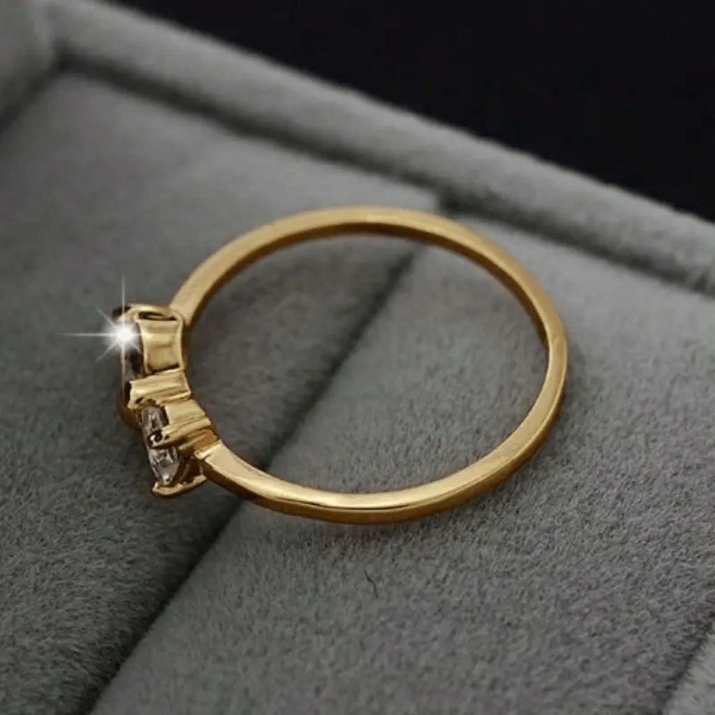 18k Gold Plated Bow Heart Shaped Zircon Ring Delicate Fashion Women Jewelry
