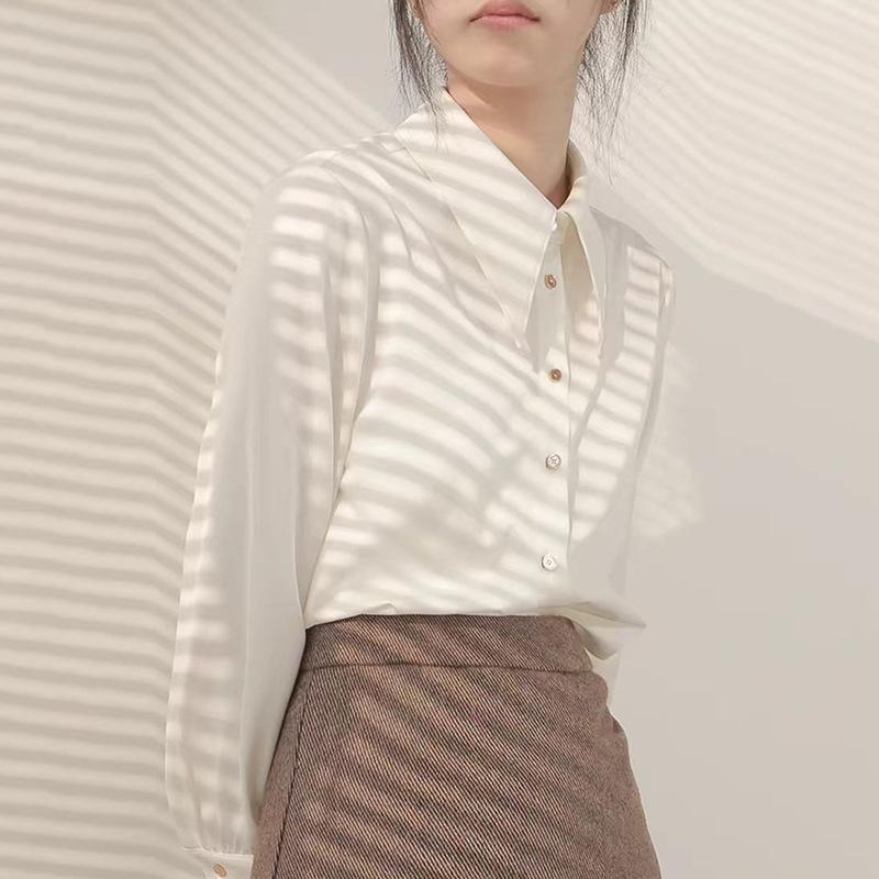 Spring Satin Heavyweight Imitation Silk Metallic White Professional Shirt 2XL
