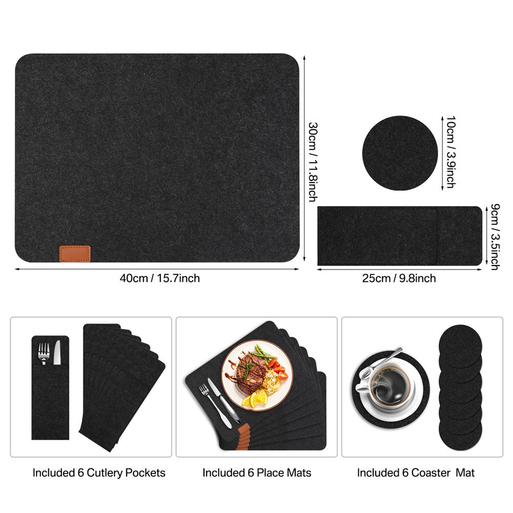 Placemats and Coaster Set of 6 Washable Felt Place Mats with Coasters and Cutlery Bags Heat Resistant Dining Table Mats
