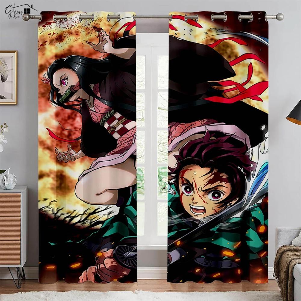Anime Japanese Cartoon Printed Curtains Restaurant Living Room Bedroom Blackout Heat Insulation Decorative Curtains 2 Pieces